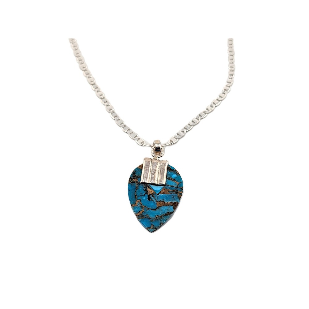 Handmade Kingman Copper Matrix Turquoise Pendant Necklace 18in Mariner Chain ** - Picture 5 of 9